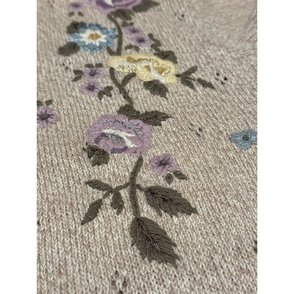 Jantzen Classics Cardigan Sweater Hand Embroidered Women Size Medium Floral VTG - Picture 5 of 15